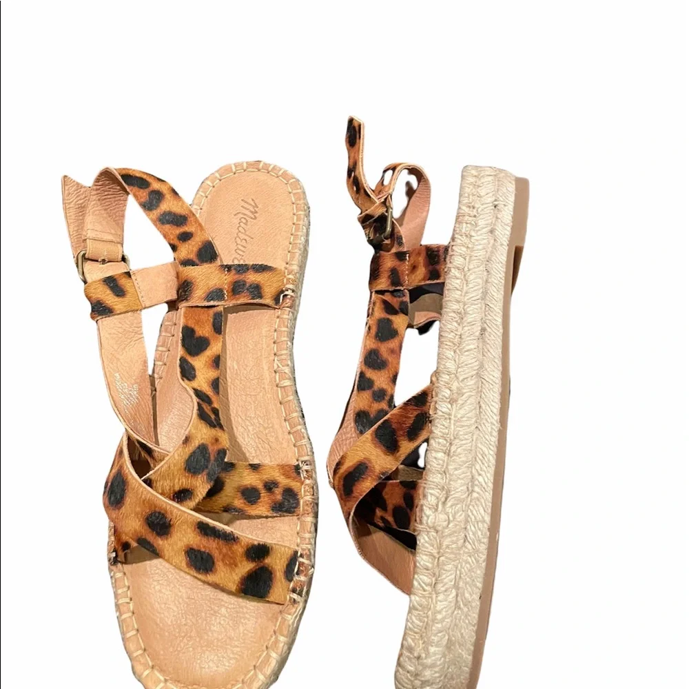 NEW  Madewell The Malia Espadrille Sandal Leopard Calf Hair Leather
